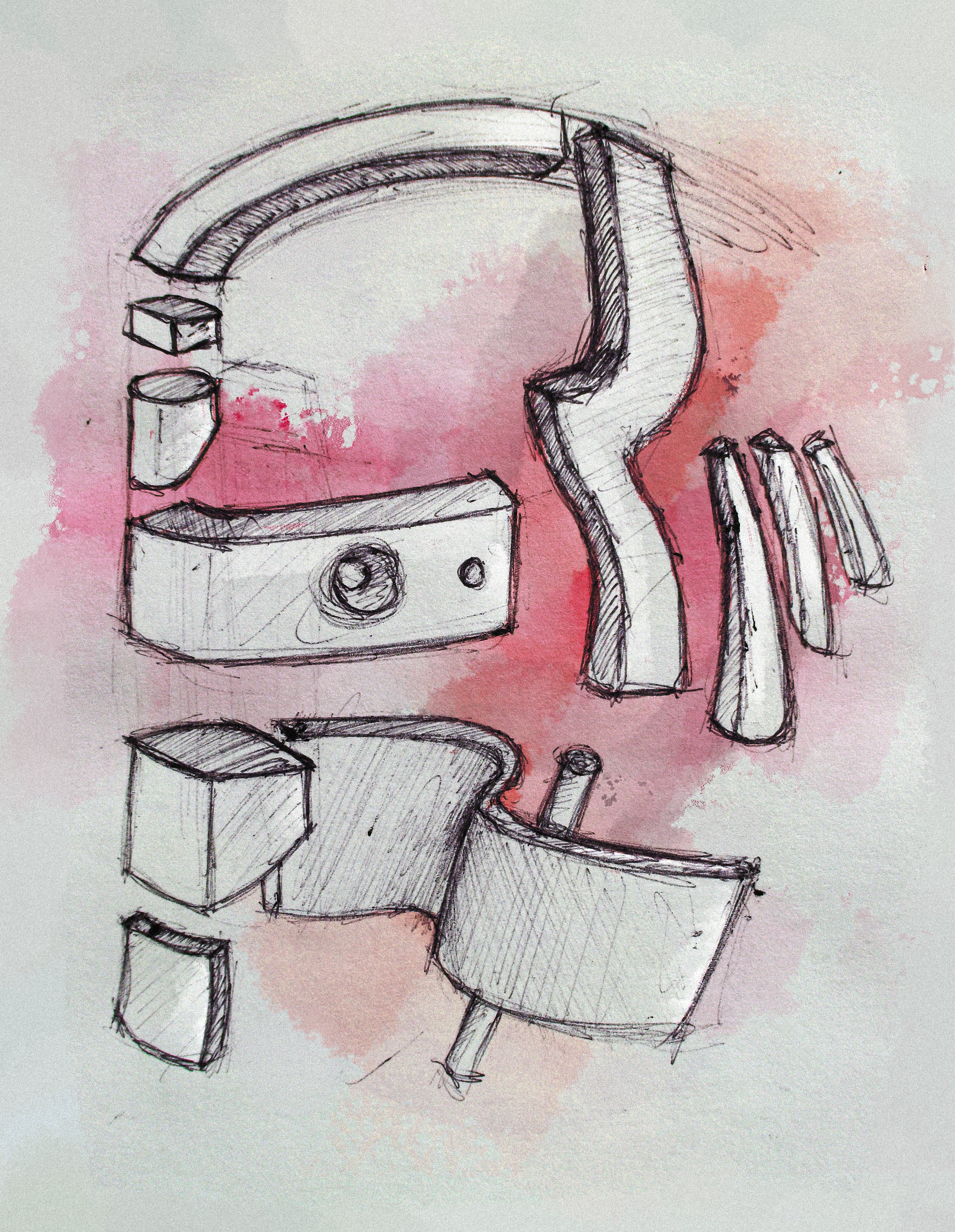 Abstract pen and water colour illustration of geometric shapes