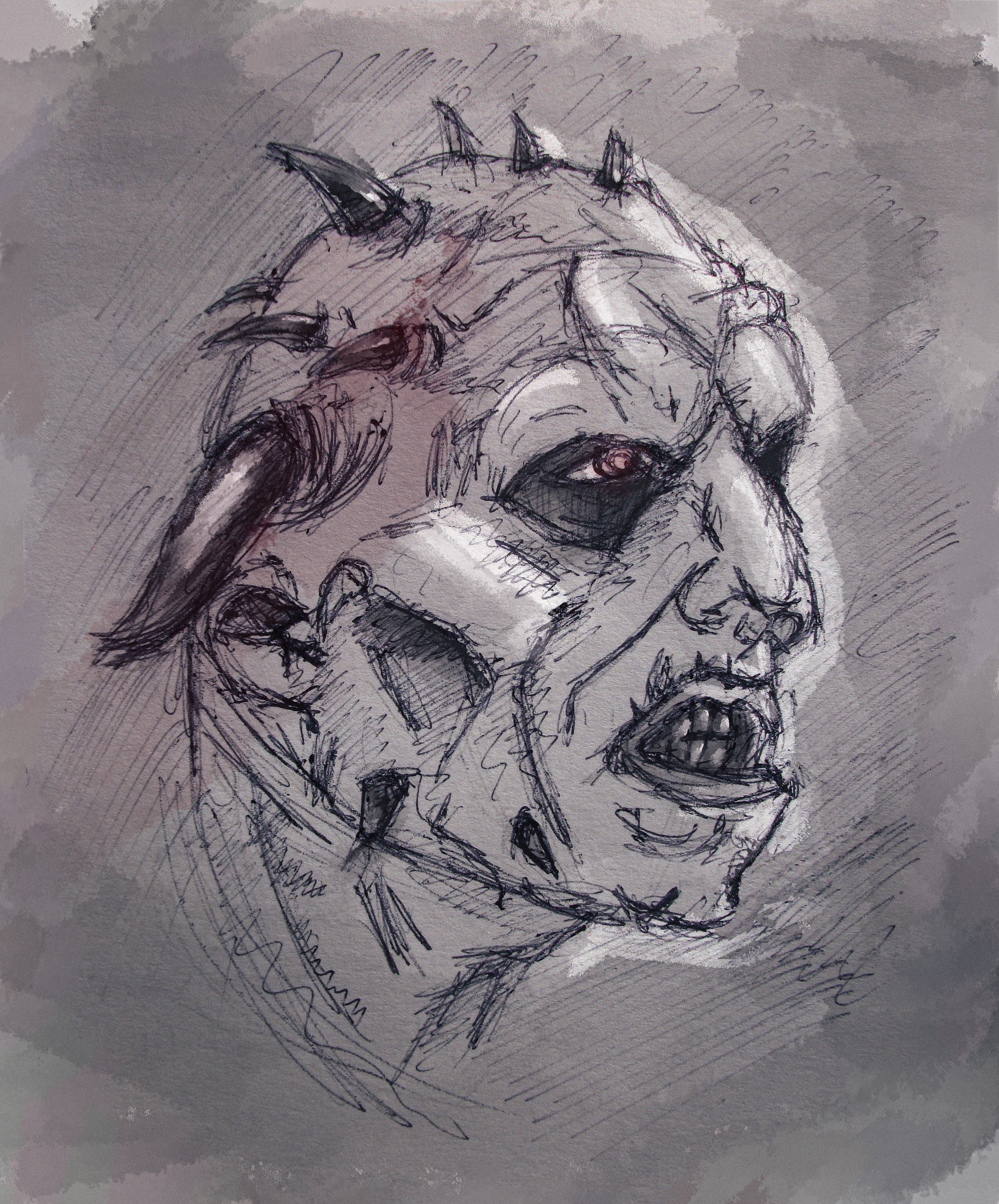Sketch of a creature with protruding horns